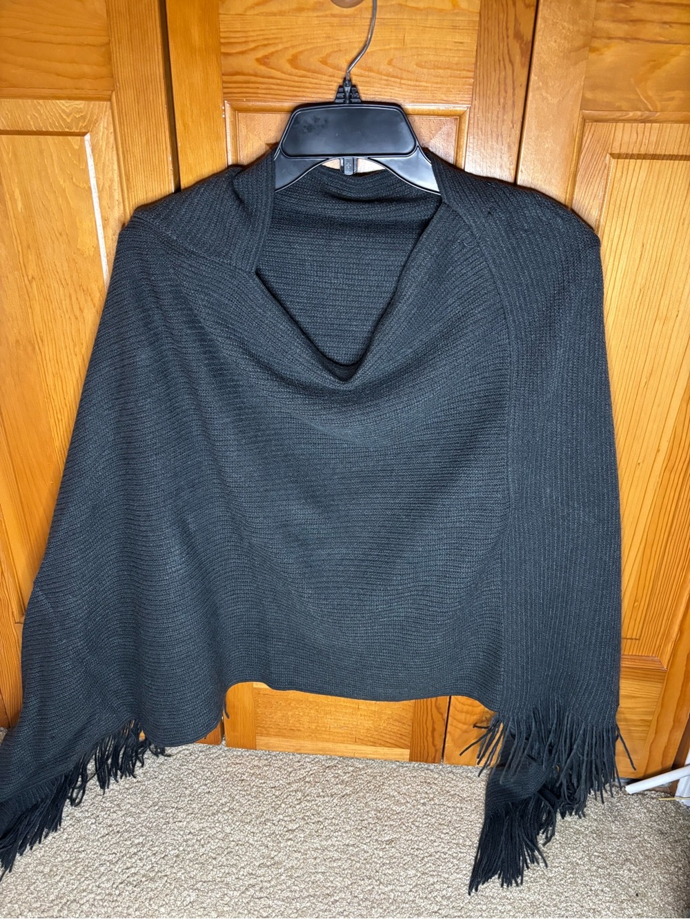 Black/Gray Fringed Women's Sweater Poncho